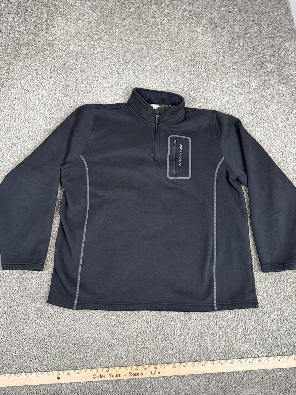 Under Armour Sweatshirt Mens XL Black 1/4 Zip Fleece Pullover Chest Pocket Logo